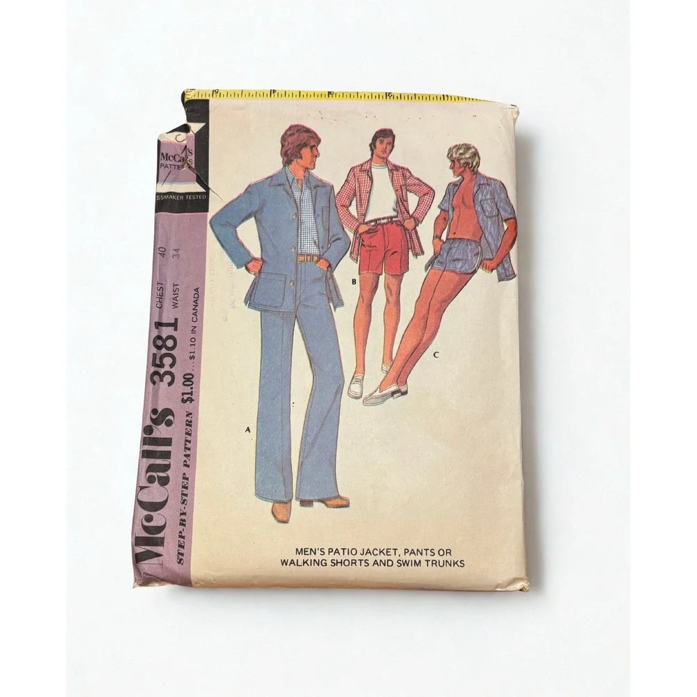 Vintage 1970s Men's Sewing Pattern Lot Simplicity 5161 6694 McCall's 3581 Suits
